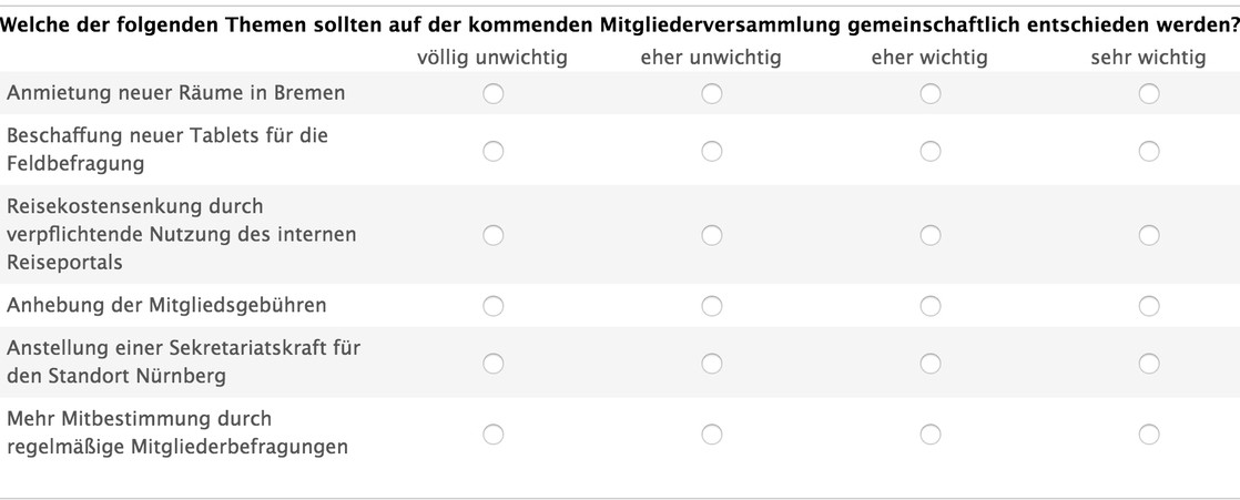 Fragebogen einer Mitgliederbefragung