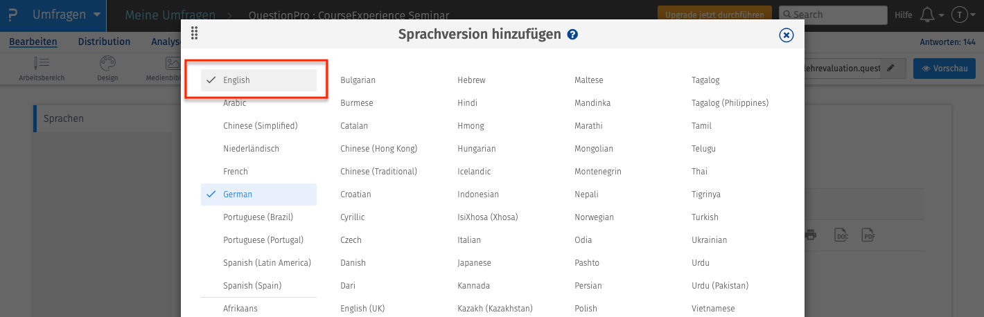 Sprache auswählen bei mehrsprachigen Umfragen