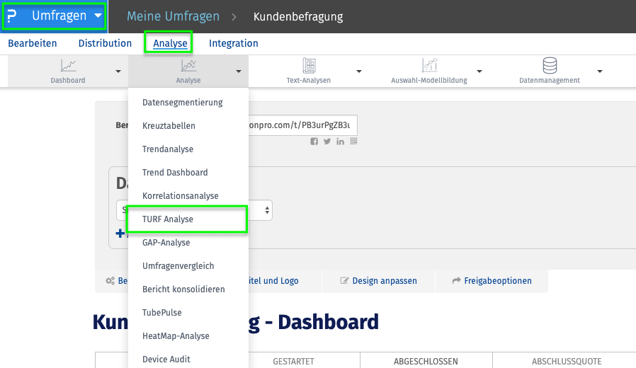 TURF Analyse einrichten in QuestionPro