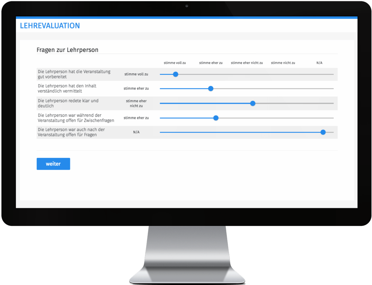 Example of a participant survey in the context of seminar evaluation