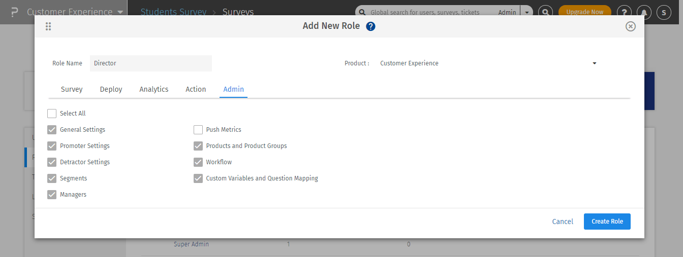 You can assign a name to the role and access to the features you want.