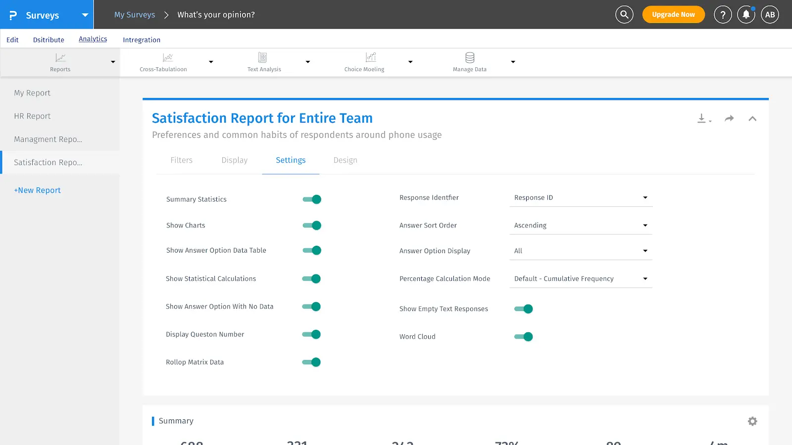 Analytics dashboard settings