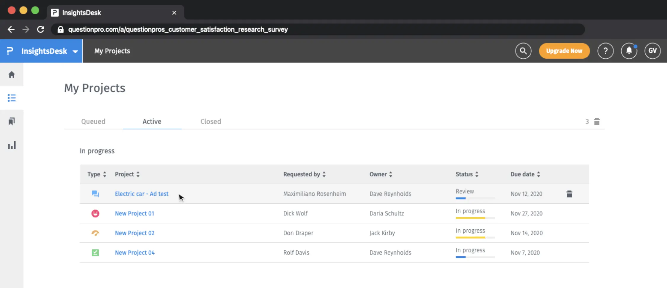 Integrated project management tool for market research and experience management