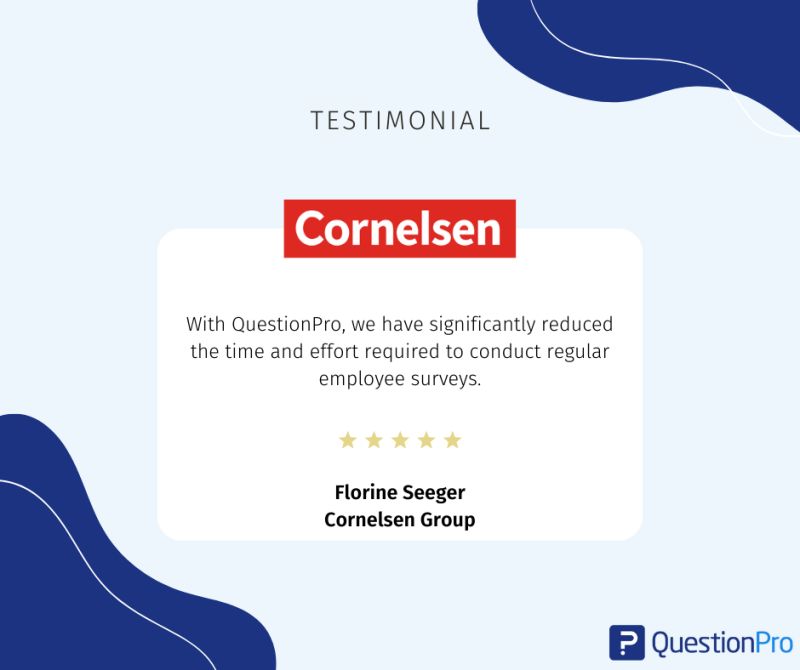 Testimonial for the employee experience management platform QuestionPro