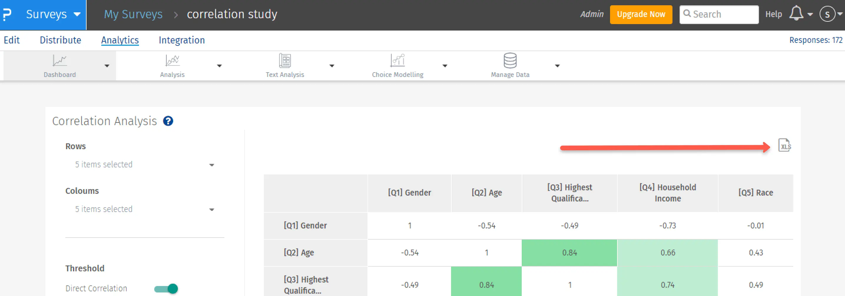 Download correlation analysis in Excel